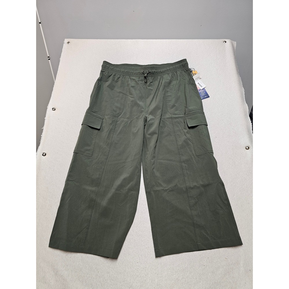 Kyodan Outdoor Dark Olive Wide Leg Woven Capri Pants UPF 50 XL NWT